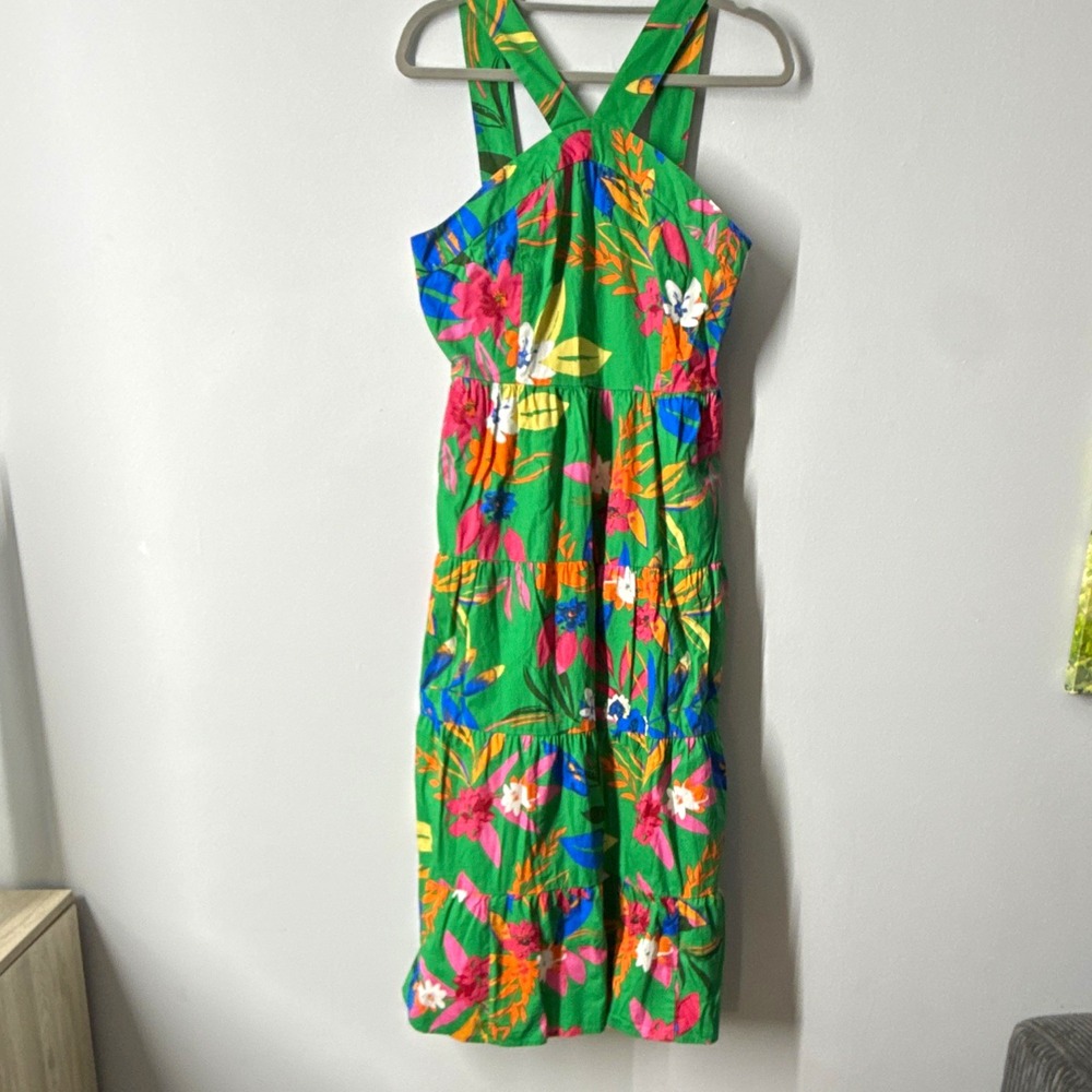 J.CREW Green Floral Smocked Back V-Neck Strappy Midi Sundress Size 8